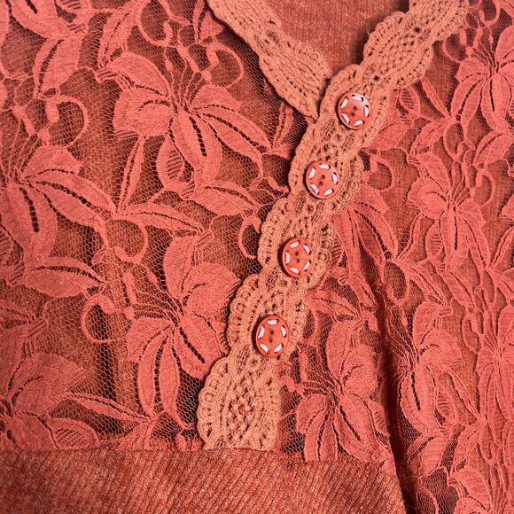 Pretty Angel One Sleeve Top Medium Orange Lace Sheer Asymmetric Artsy Fairy Boho - Picture 4 of 10